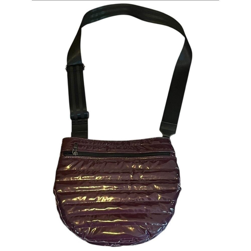 Think Royln Quilted Crossbody Bag Glossy Plum Purple Rounded
